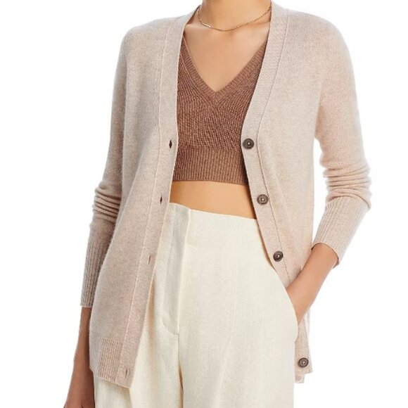 NWOT Like New C by Bloomingdales 100 Cashmere Beige Grandfather Cardigan Size S - Picture 1 of 8